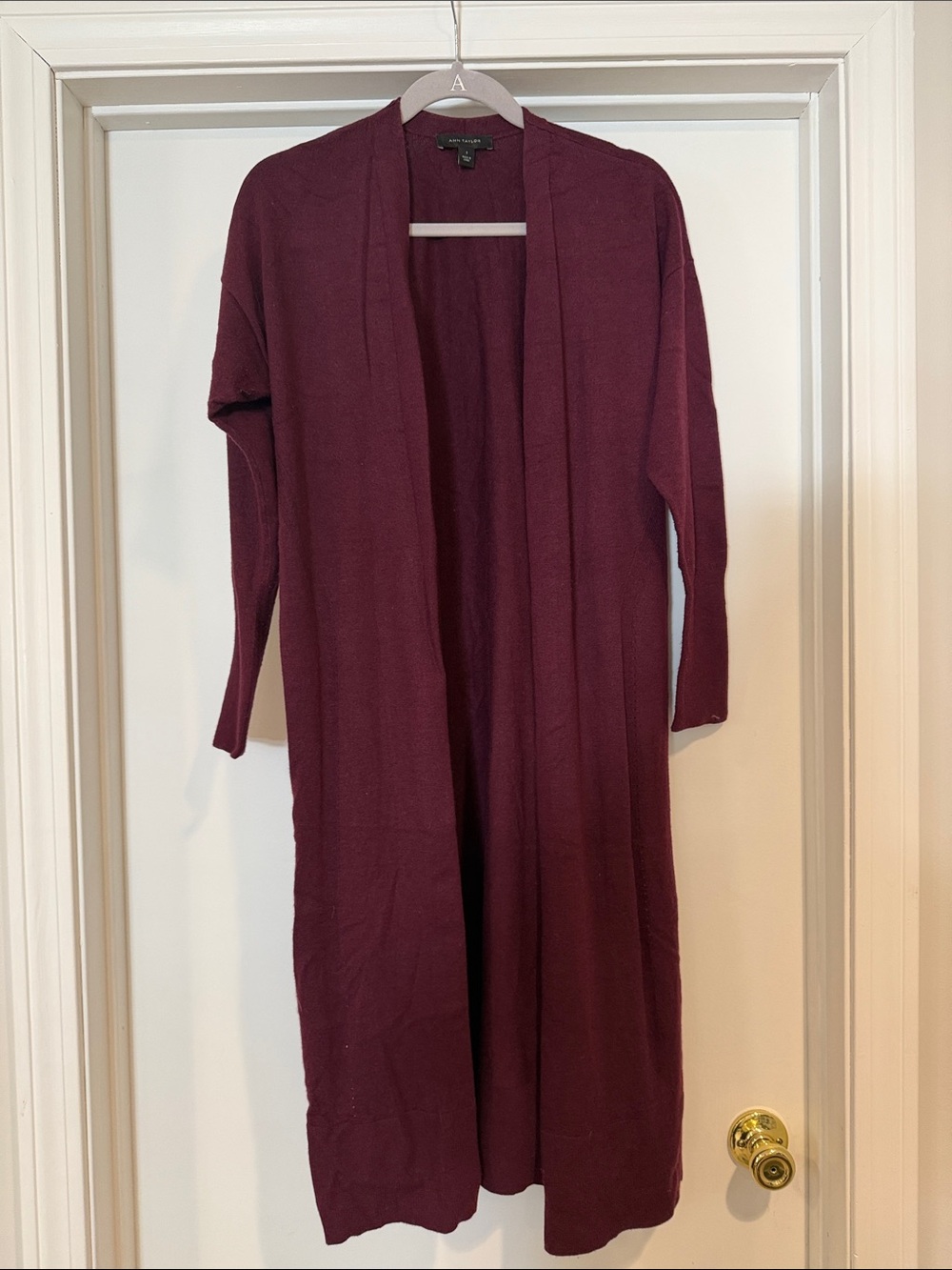 Ann Taylor Long Open-Front Cardigan - Deep Wine